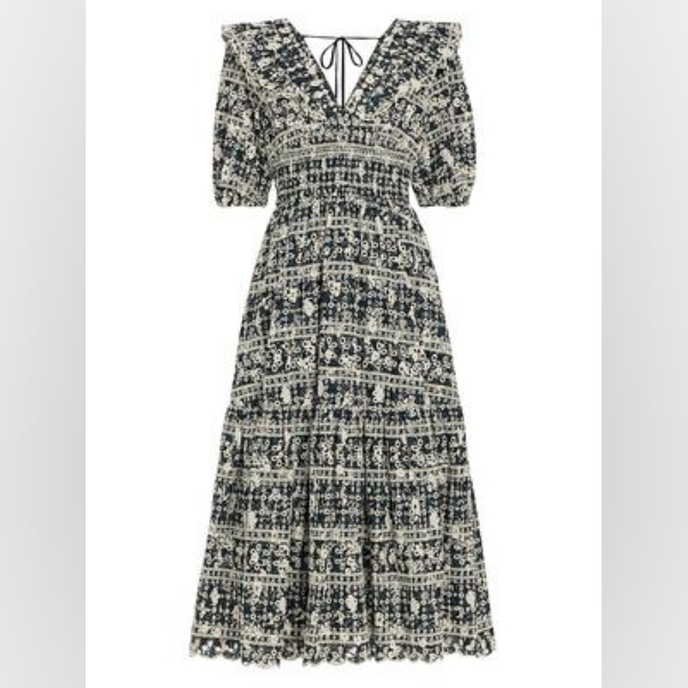 En Saison Alessandra Cotton Eyelet Midi-Dress Size Small $195